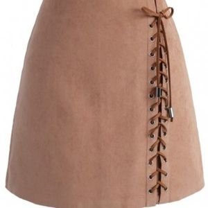 Chicwish, Lace tribe suede skirt, brown